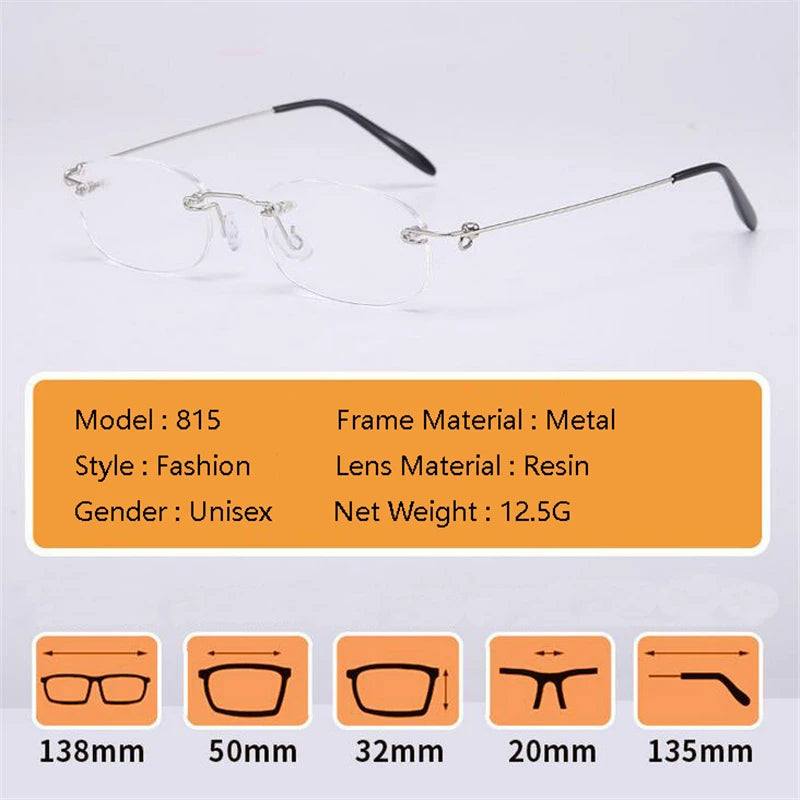 Frameless Nearsighted Glasses Finished Women Men Metal Leg Rimless Square Diopter Eyeglasses -1.0 -1.5 -2.0 -2.5 -3.0 -3.5 -4.0