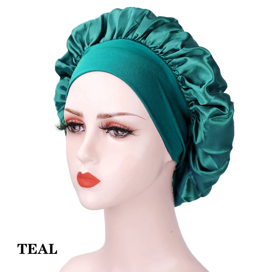Bonnet de nuit en soie pour femme, noir, rose, violet, avec boucles naturelles bouclées, élastique large et souple, réglable