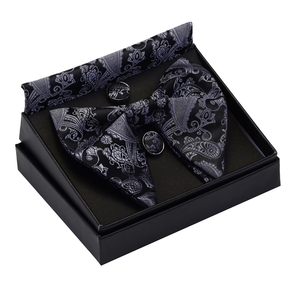 GUSLESON Ensemble de boutons de manchette et pochette pour homme, motif cachemire, bleu, rouge et jaune, avec boîte cadeau, cravate de mariage en soie pour homme