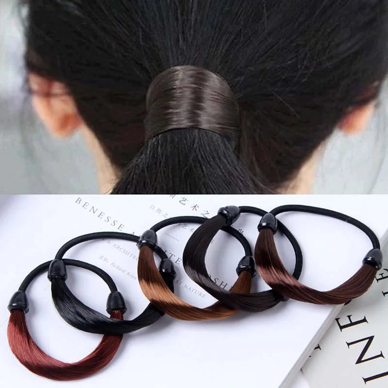 Rubber Band Made of Hair Simulation Wig Head Rope Fashion Wig Hair Rings Straight Hair Tie Ponytail High Elastic HairRope