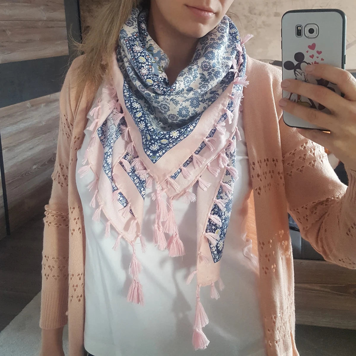 Großes quadratisches Taschentuch Boho Baumwolle Quaste Großer Strand Russischer Damenschal Winter Bohemian Floral Halstuch 115cm Foulard