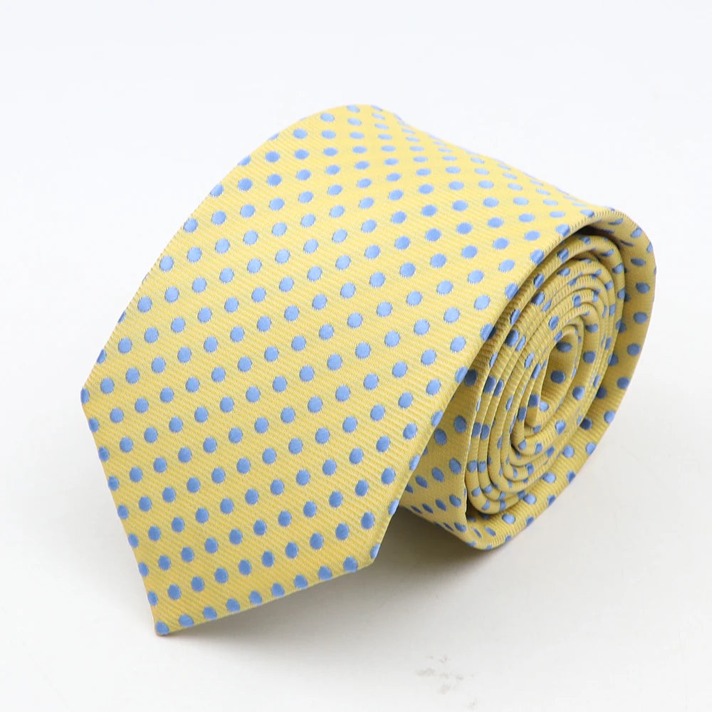 Nouvelle cravate classique à rayures et pois pour homme, jacquard, 7 cm, en polyester, étroite, slim, pour mariage, marié, affaires, costume, chemise, cadeau