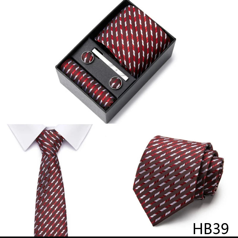 Gravatas For Men Luxury Tie Hanky Pocket Squares Cufflink Set Necktie Box Male Brown April Fool's Day