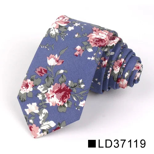 Nouvelle cravate florale pour hommes et femmes, cravate fine en coton pour mariage, cravates décontractées pour hommes, costumes classiques, cravates à imprimé floral