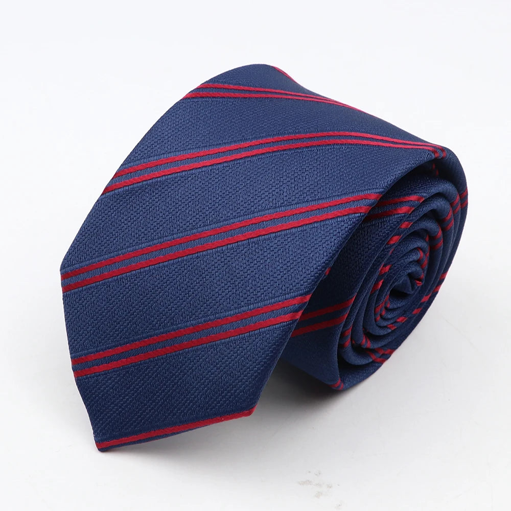 Nouvelle cravate classique à rayures et pois pour homme, jacquard, 7 cm, en polyester, étroite, slim, pour mariage, marié, affaires, costume, chemise, cadeau