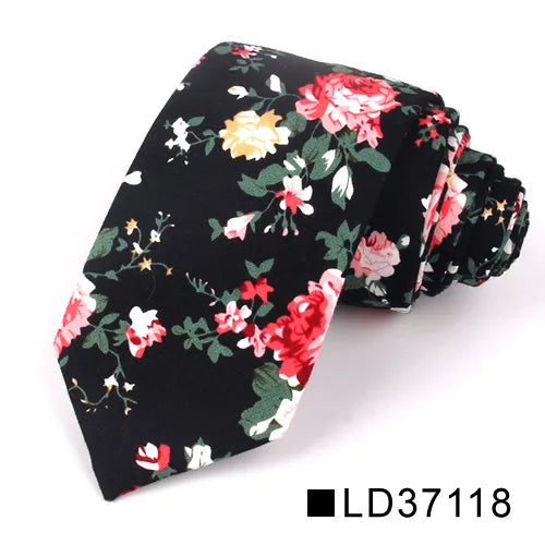 Nouvelle cravate florale pour hommes et femmes, cravate fine en coton pour mariage, cravates décontractées pour hommes, costumes classiques, cravates à imprimé floral