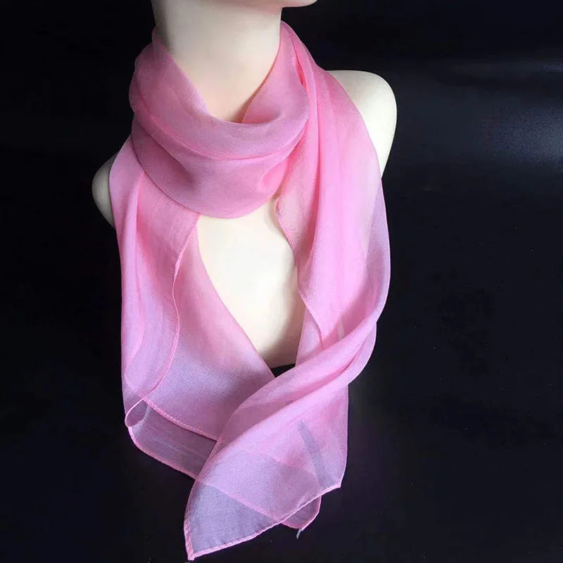 Korean Solid Color Chiffon Square Silk Scarf 70x70CM Summer Sunscreen Thin Transparent Gauze Neck Protection Woman's Shawl P71