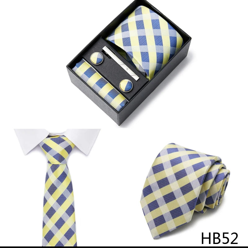 Gravatas For Men Luxury Tie Hanky Pocket Squares Cufflink Set Necktie Box Male Brown April Fool's Day