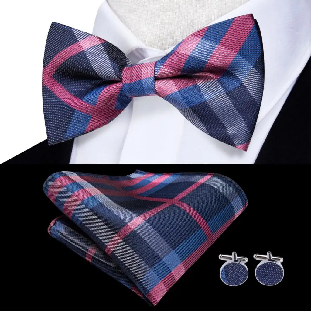 Hi-Tie Nœuds papillon verts de Noël pour hommes Cravate papillon en soie Ensemble de boutons de manchette et mouchoirs pour fête de mariage Nœud papillon uni à carreaux cachemire