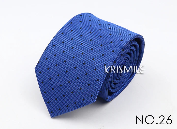 Nouvelle cravate classique à rayures et pois pour homme, jacquard, 7 cm, en polyester, étroite, slim, pour mariage, marié, affaires, costume, chemise, cadeau
