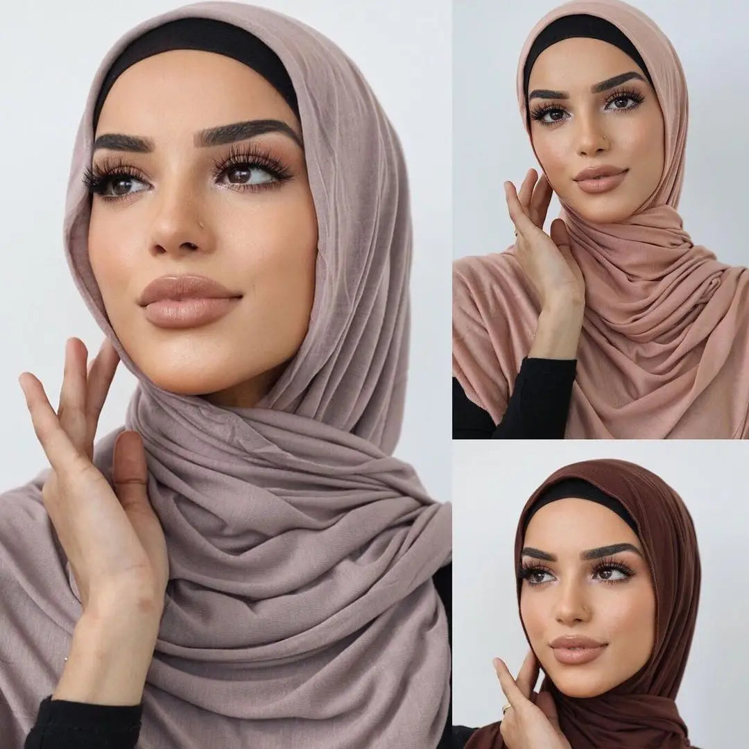 Hijab en jersey solide pour femmes, foulard en coton doux et long, foulard musulman à la mode, turban, bandeau pour femmes
