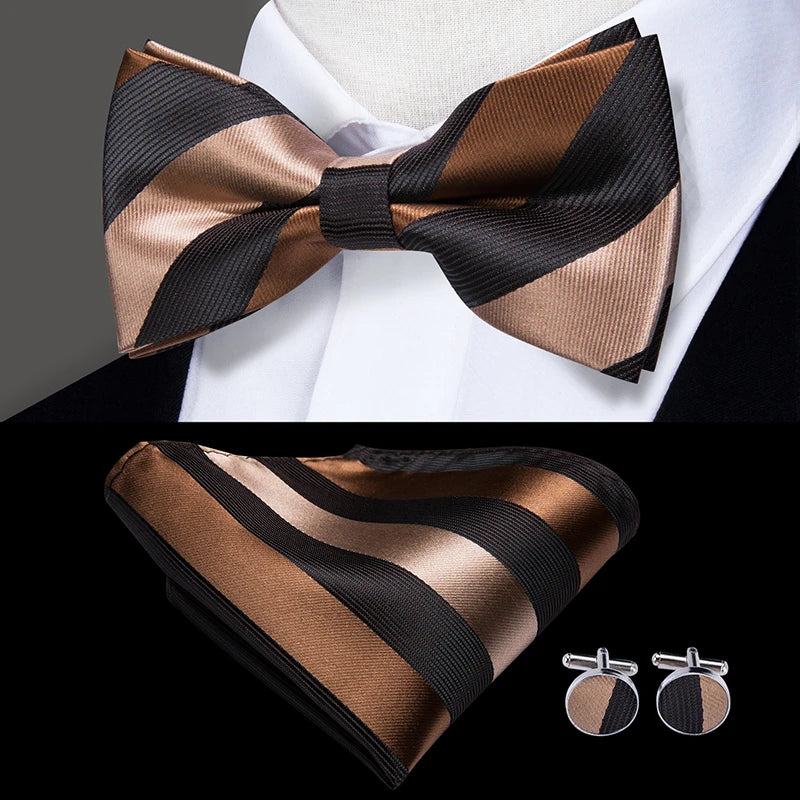 Hi-Tie Nœuds papillon verts de Noël pour hommes Cravate papillon en soie Ensemble de boutons de manchette et mouchoirs pour fête de mariage Nœud papillon uni à carreaux cachemire