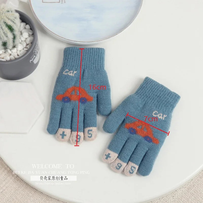 Gants d'hiver tricotés pour enfants de 4 à 8 ans, doux et chauds, motif dessin animé, pour garçons et filles