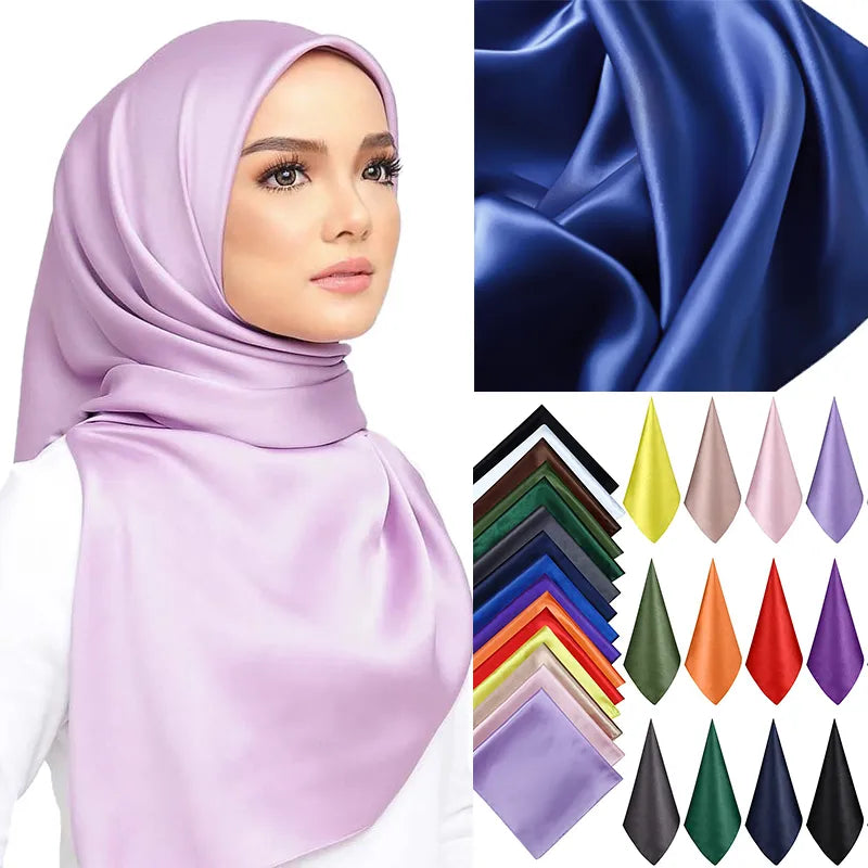 Foulard carré en soie de haute qualité 90 x 90 cm pour femme, châle uni, pour le bureau, pour les cheveux, pour le cou, pour musulmane, en Inde