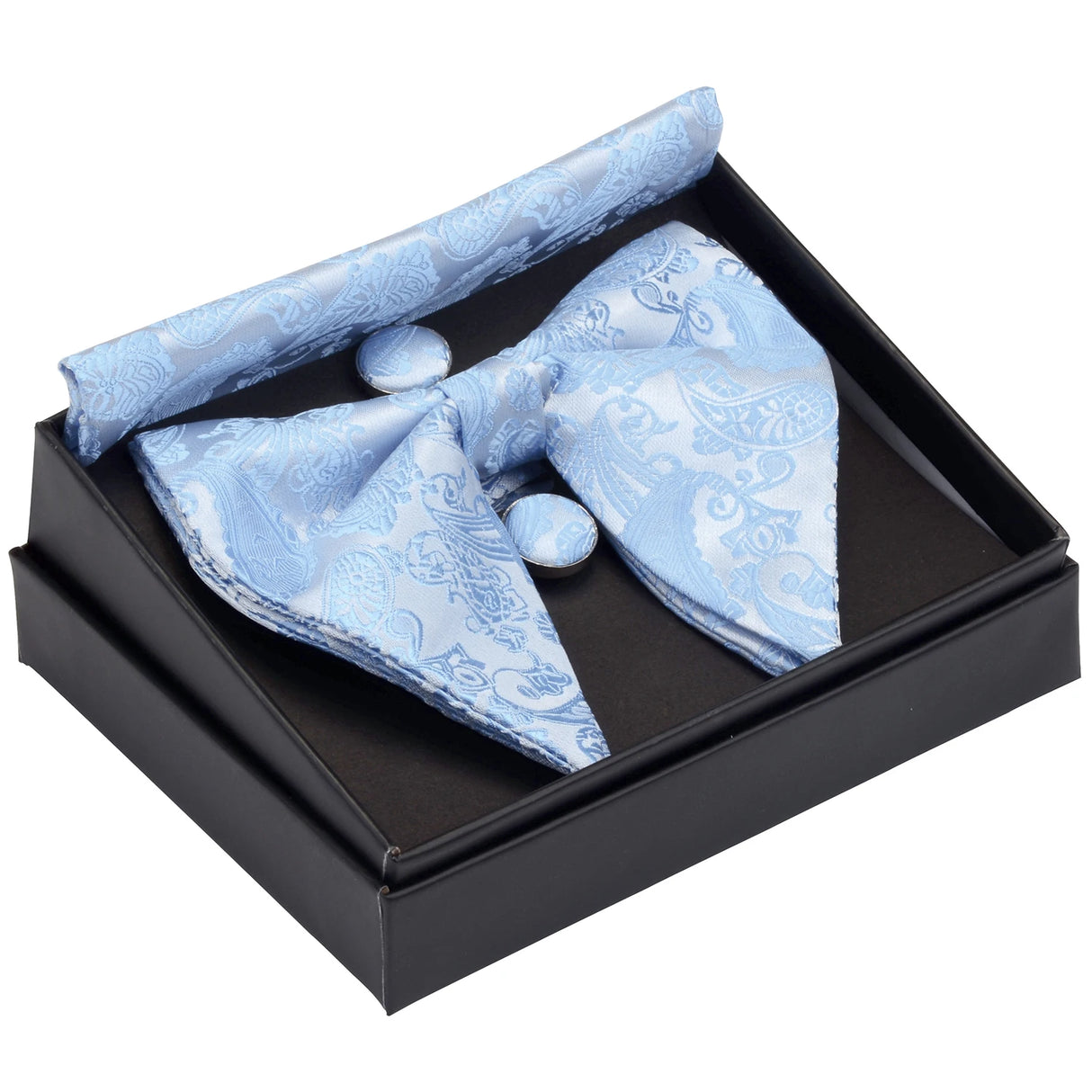 GUSLESON Ensemble de boutons de manchette et pochette pour homme, motif cachemire, bleu, rouge et jaune, avec boîte cadeau, cravate de mariage en soie pour homme