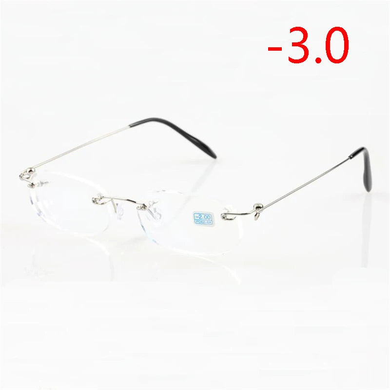 Frameless Nearsighted Glasses Finished Women Men Metal Leg Rimless Square Diopter Eyeglasses -1.0 -1.5 -2.0 -2.5 -3.0 -3.5 -4.0