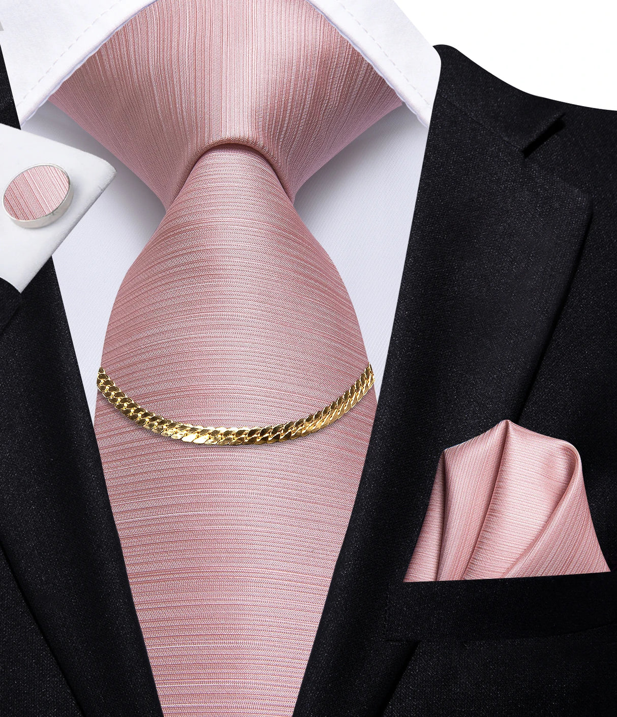 Hi-Tie Business Black Luxury Plaid Mens Tie Silk Neckties Fashion Tie Chain Hanky Cufflinks Set Design Gift For Men Wedding