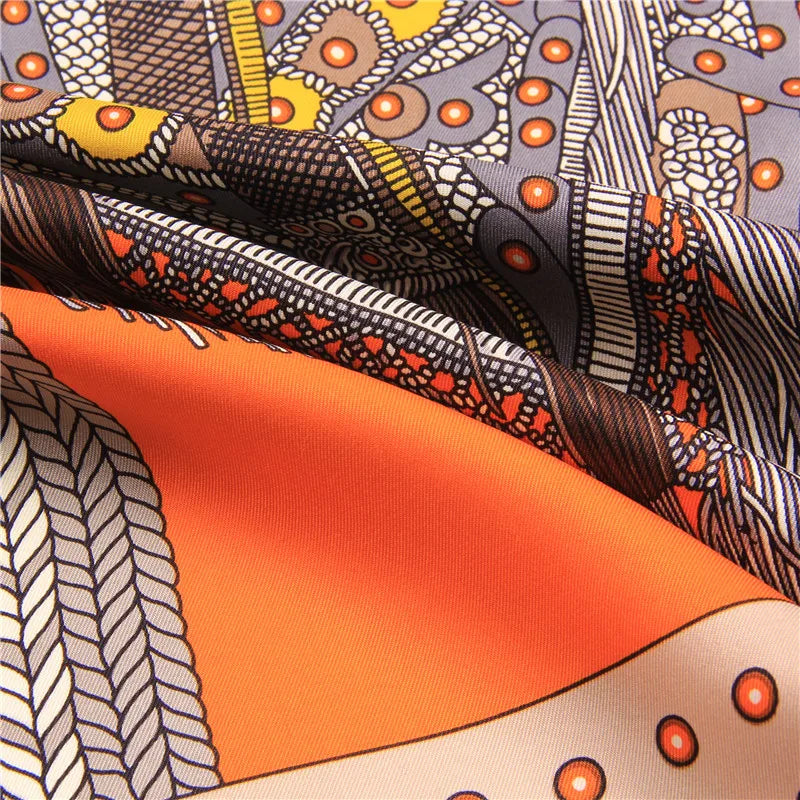 Écharpe en soie sergée roulée à la main pour femme, foulard carré imprimé selle, bandana, hijab, 90 cm