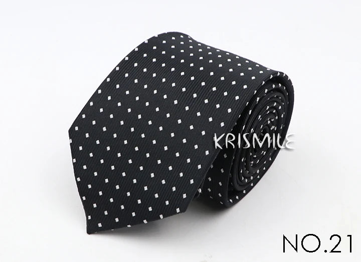 Nouvelle cravate classique à rayures et pois pour homme, jacquard, 7 cm, en polyester, étroite, slim, pour mariage, marié, affaires, costume, chemise, cadeau