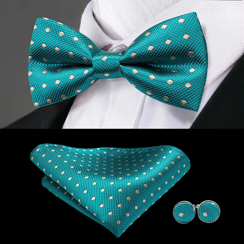 Hi-Tie Nœuds papillon verts de Noël pour hommes Cravate papillon en soie Ensemble de boutons de manchette et mouchoirs pour fête de mariage Nœud papillon uni à carreaux cachemire