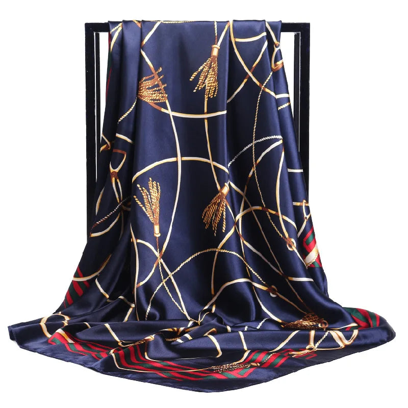 Foulard en soie de luxe pour femme, foulard d'été carré en satin, hijab de marque, 90 x 90 cm, foulard en soie musulman