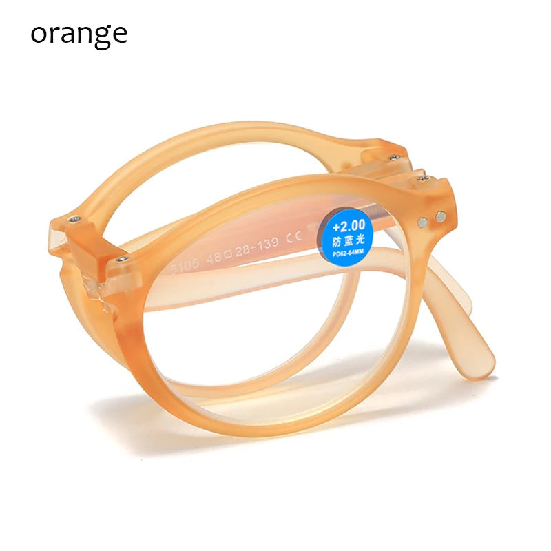 Fashion Design Blue Light Blocking Reading Glasses Men Women Folding Round Frame Presbyopic Eyeglasses with Case +1.0~4.0