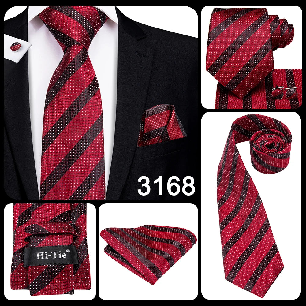 Hi-Tie Coffret cadeau cravate homme vin rouge bordeaux cachemire soie mariage cravate pour homme design tendance qualité mouchoir boutons de manchette livraison directe