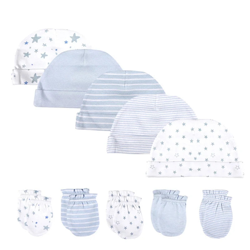 Ensemble bonnet et gants unisexes en coton pour nouveau-né, couleur unie, motif dessin animé, accessoires pour bébé