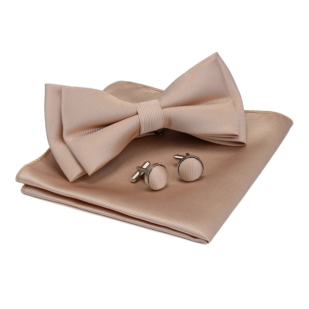 Ensemble de nœuds papillon solides de différentes tailles, haut et bas, nœud papillon uni pour homme, mouchoir, boutons de manchette, coffret cadeau pour hommes, cravates de mode de mariage