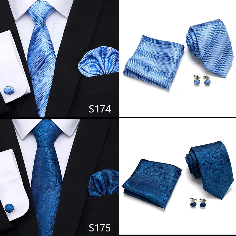 Newest style Green Tie For Men Holiday Present Tie Pocket Squares Set Necktie Striped Wedding Accessories Man