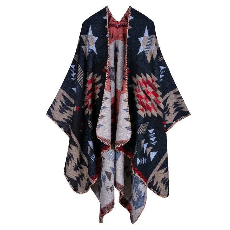 Luxus Marke Geometrische Poncho 2024 Kaschmir Schals Frauen Winter Warme Tücher und Tücher Pashmina Dicke Capes Decke Femme Schal