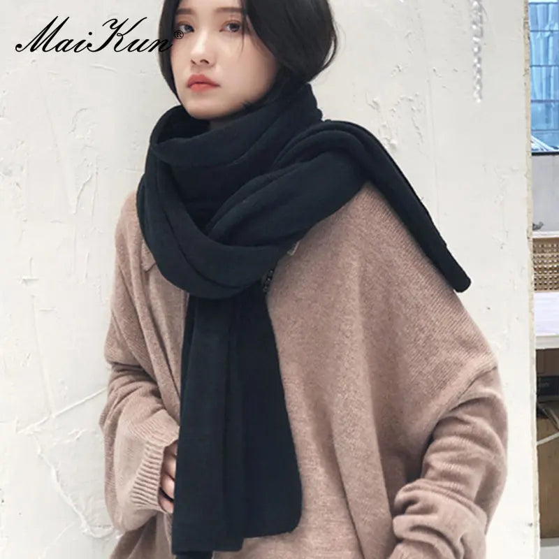 Maikun Thick Warm Scarf For Women Pure Color Ladies Imitation Cashmere Black Scarf Female Winter To Increase Ahawl