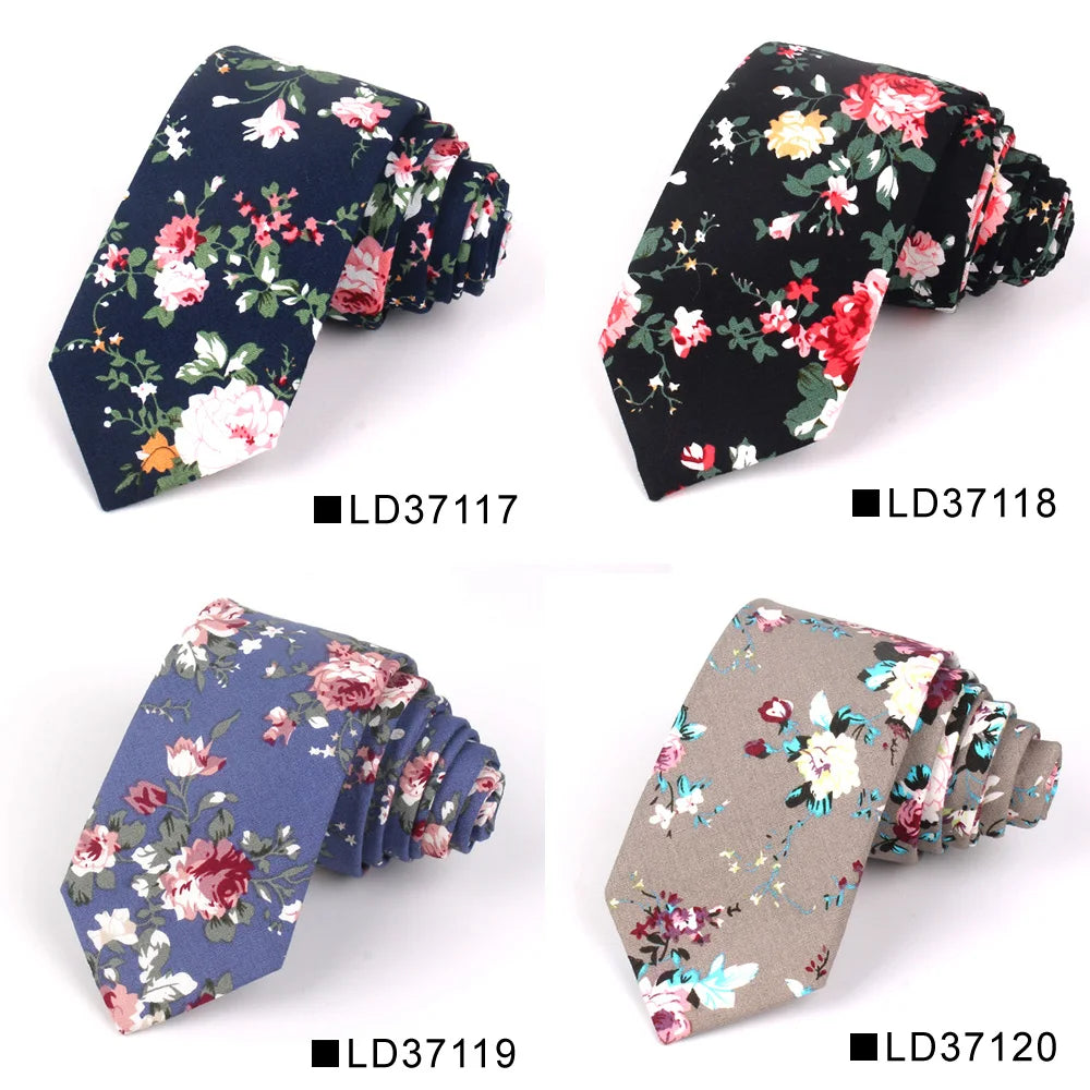 Nouvelle cravate florale pour hommes et femmes, cravate fine en coton pour mariage, cravates décontractées pour hommes, costumes classiques, cravates à imprimé floral