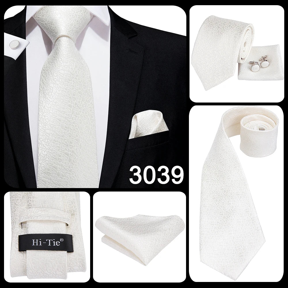 Hi-Tie Cravate de mariage en soie à motif floral, couleur champagne ivoire massif, pour homme, de qualité, avec boutons de manchette, tendance, pour entreprise, livraison directe