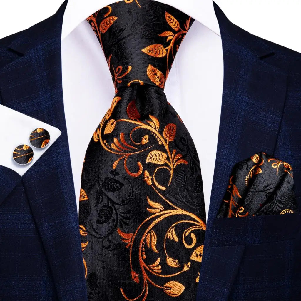 Cravate de mariage en soie à motif cachemire orange et argent pour homme, style créateur, avec boutons de manchette, style tendance, pour soirées d'affaires, livraison directe
