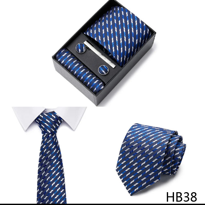 Gravatas For Men Luxury Tie Hanky Pocket Squares Cufflink Set Necktie Box Male Brown April Fool's Day