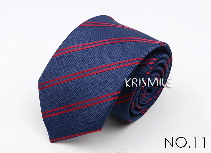Nouvelle cravate classique à rayures et pois pour homme, jacquard, 7 cm, en polyester, étroite, slim, pour mariage, marié, affaires, costume, chemise, cadeau