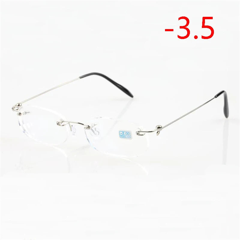 Frameless Nearsighted Glasses Finished Women Men Metal Leg Rimless Square Diopter Eyeglasses -1.0 -1.5 -2.0 -2.5 -3.0 -3.5 -4.0