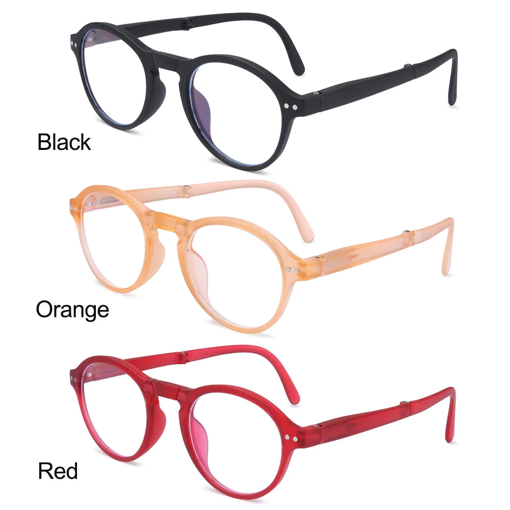 Fashion Design Blue Light Blocking Reading Glasses Men Women Folding Round Frame Presbyopic Eyeglasses with Case +1.0~4.0