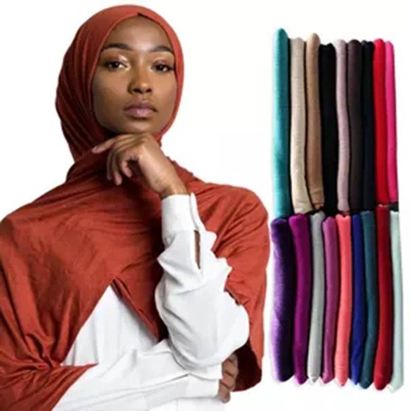 Hijab en jersey solide pour femmes, foulard en coton doux et long, foulard musulman à la mode, turban, bandeau pour femmes