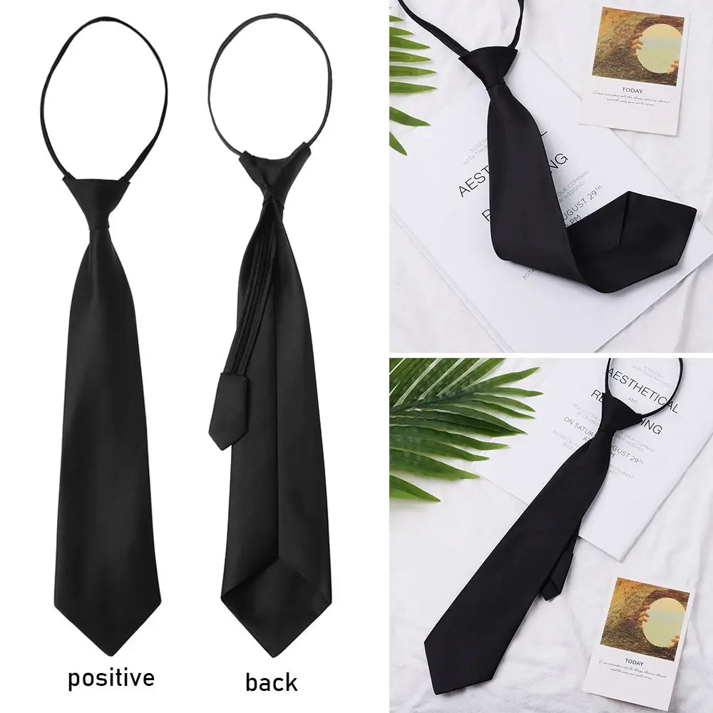 1 cravate rétro noire unie, soyeuse, étroite, fine, lisse, pour femme, fermeture éclair, décontractée, élégante, tendance, unisexe