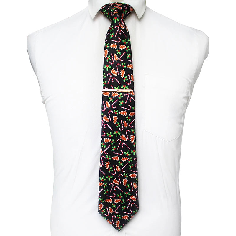 JEMYGINS Cravates de Noël pour hommes 9 cm en soie rouge de bonne qualité, ensemble de pinces à cravate imprimées pour fête, mariage, festival, cadeau