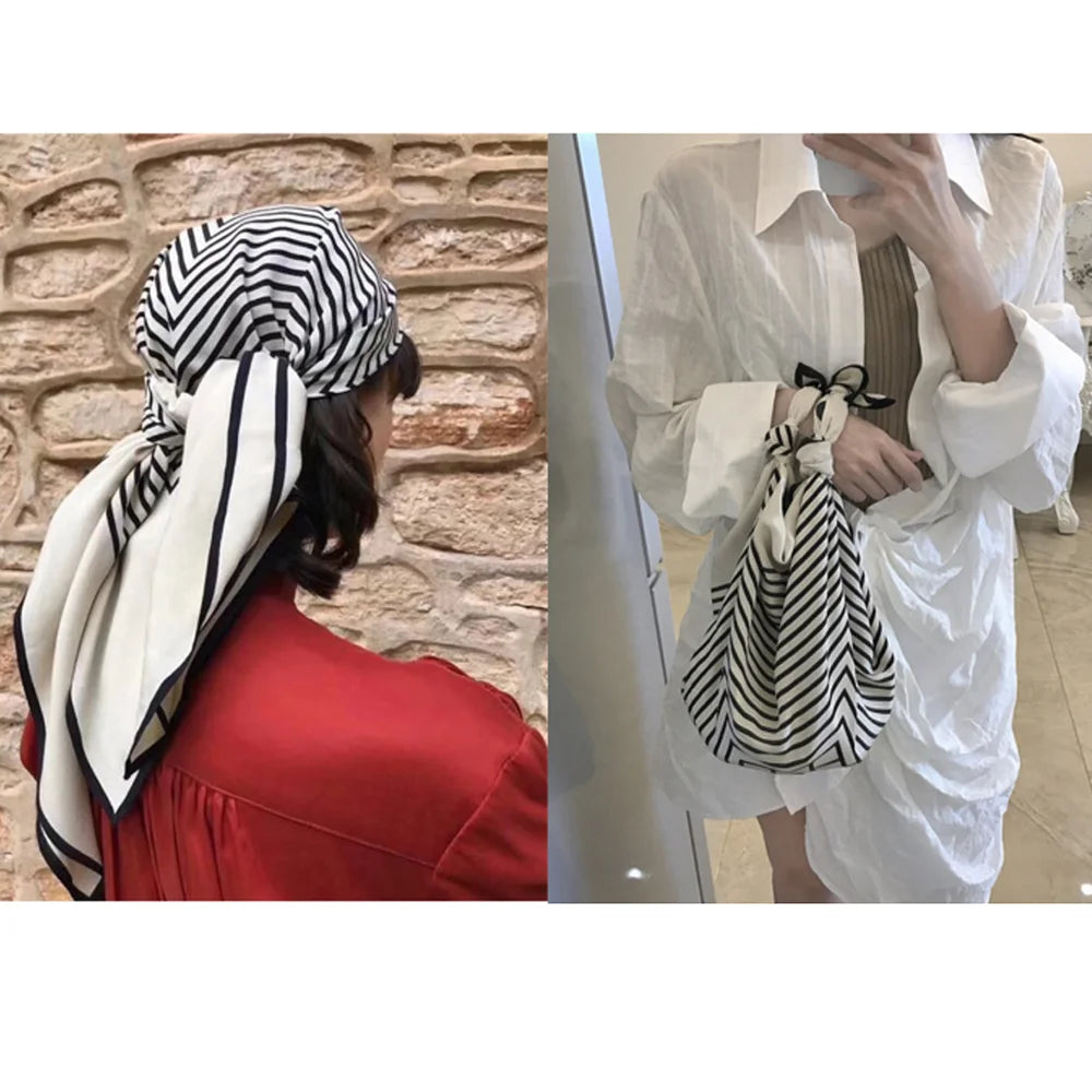 Foulard carré OMEA 100 % soie véritable 90 x 90 cm, foulard hijab de luxe à rayures, grand foulard carré tendance, châle bandana