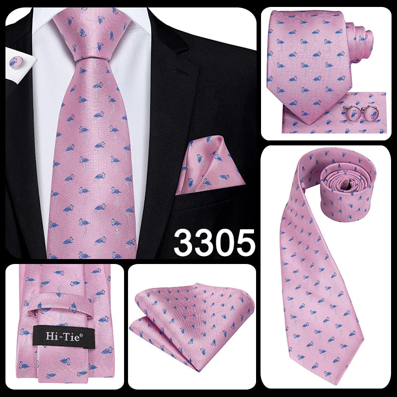 Hi-Tie Cravate de mariage en soie pour homme, motif cachemire, couleur unie, rose, corail, design tendance, qualité, mouchoir, bouton de manchette, fête d'affaires
