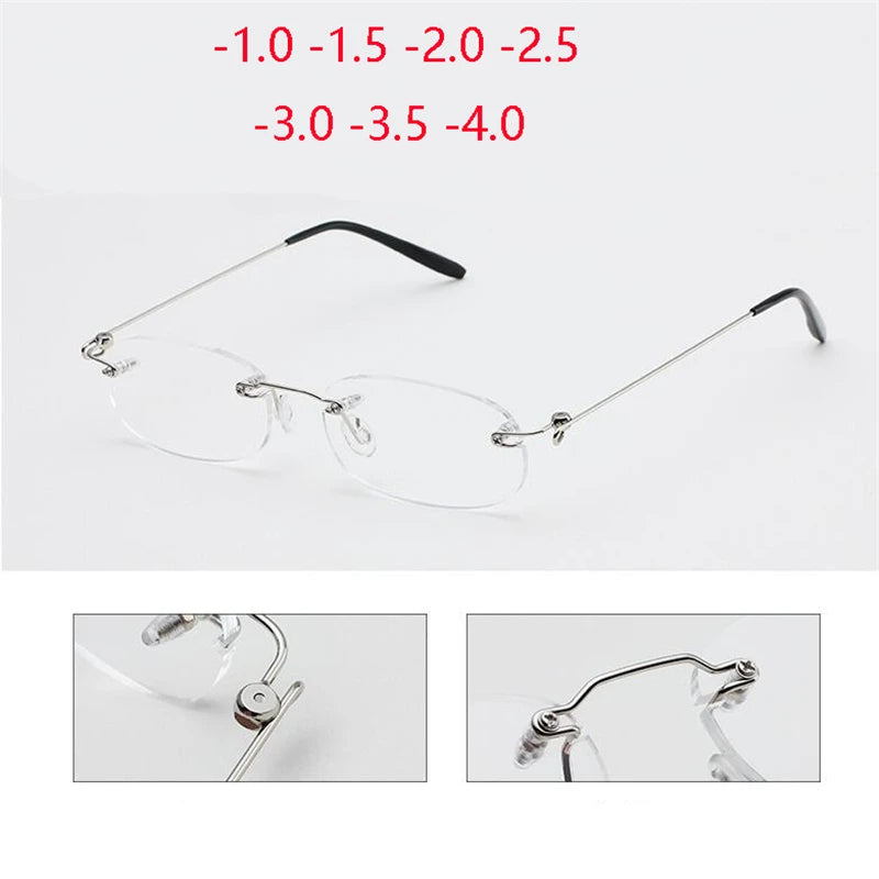 Frameless Nearsighted Glasses Finished Women Men Metal Leg Rimless Square Diopter Eyeglasses -1.0 -1.5 -2.0 -2.5 -3.0 -3.5 -4.0