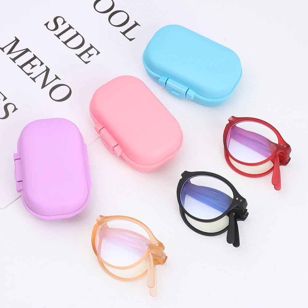 Fashion Design Blue Light Blocking Reading Glasses Men Women Folding Round Frame Presbyopic Eyeglasses with Case +1.0~4.0