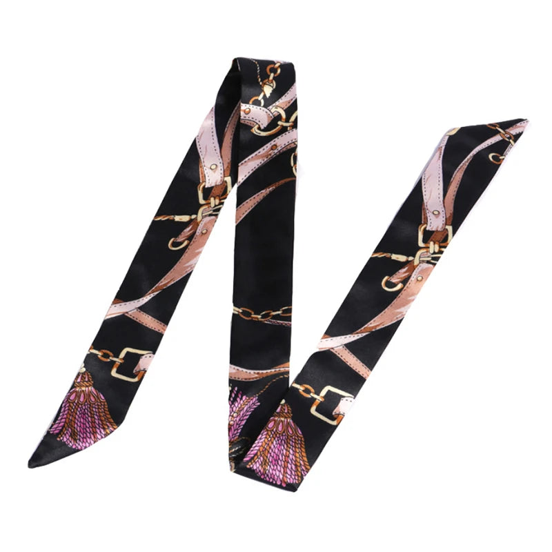 Nouveau petit foulard imprimé floral pour femmes, poignée de sac, rubans, marque, foulard de tête tendance, petits foulards longs et fins, bandeaux en gros