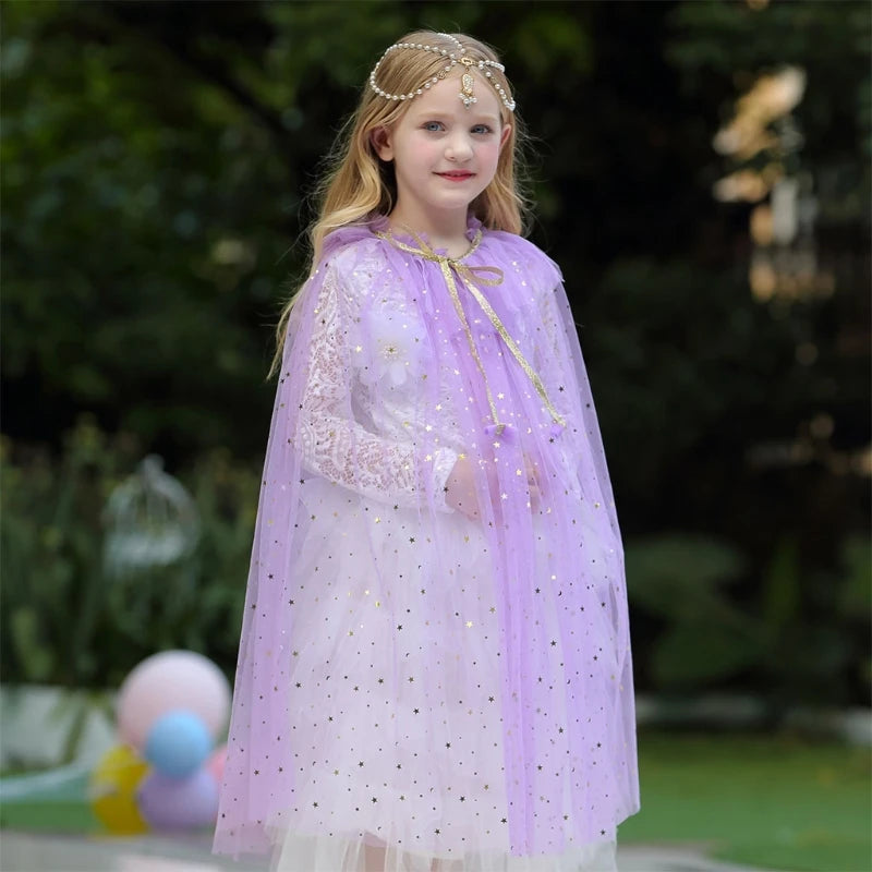 Colourful Princess Cape Cloaks for Little Girls Christmas Halloween Custome Cosplay Party Dress Shiny Sequin Shawl