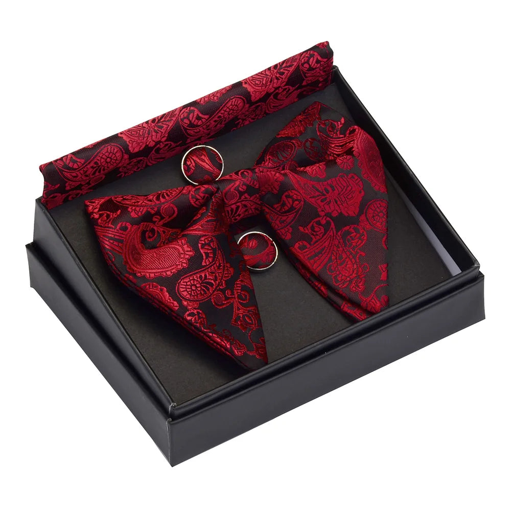 GUSLESON Ensemble de boutons de manchette et pochette pour homme, motif cachemire, bleu, rouge et jaune, avec boîte cadeau, cravate de mariage en soie pour homme
