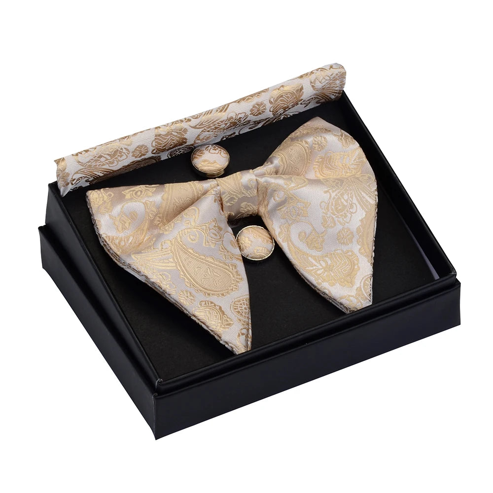 GUSLESON Ensemble de boutons de manchette et pochette pour homme, motif cachemire, bleu, rouge et jaune, avec boîte cadeau, cravate de mariage en soie pour homme